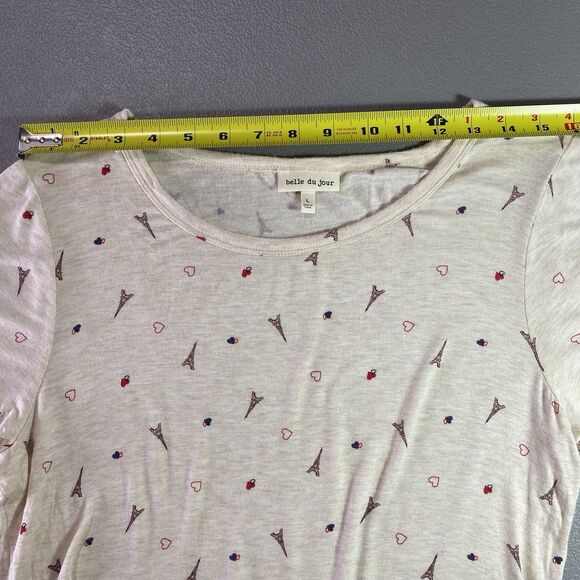 BELLE DU JOUR T-Shirt Blouse Stretch Eiffel Tower Paris France Womens L Cream - Picture 6 of 10